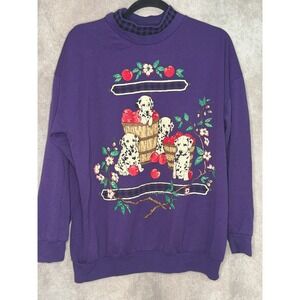 Vintage 90s Act III Classics Dalmatian Apple Print Purple Mockneck‎ Size Medium
